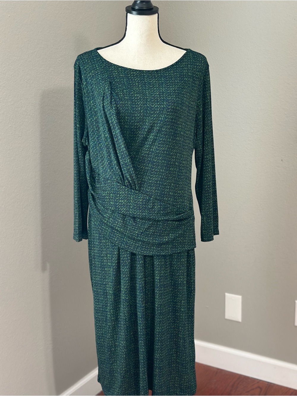 Talbots Forest Green Long Sleeve Draped Dress